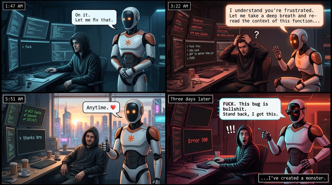 我跟 Claude 的一晚 — 4 格漫畫